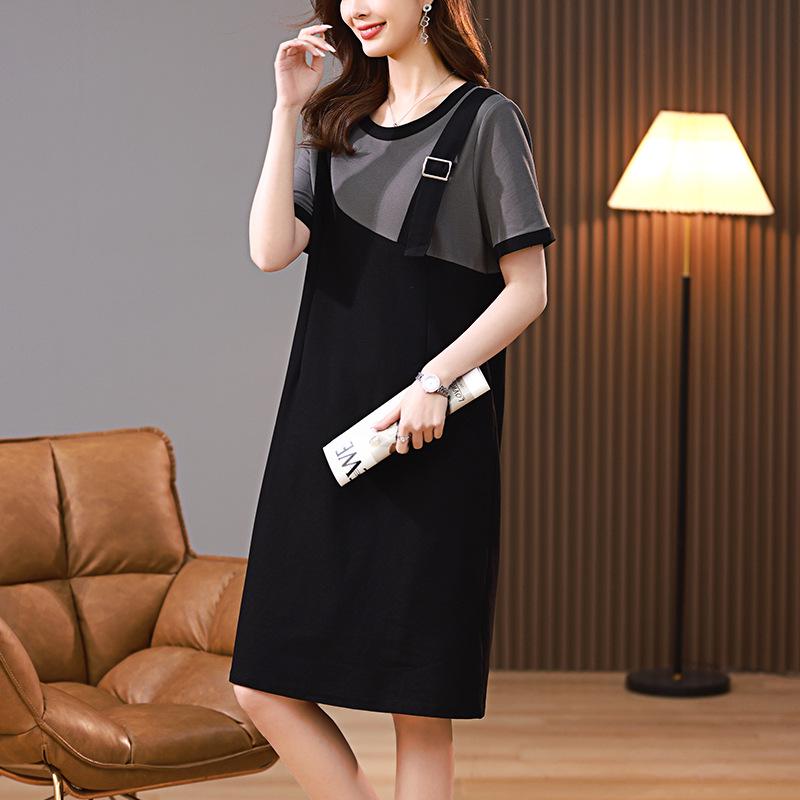 

Petite Women s Spliced Round Neck French Two-Piece Summer Dress 2025 XL