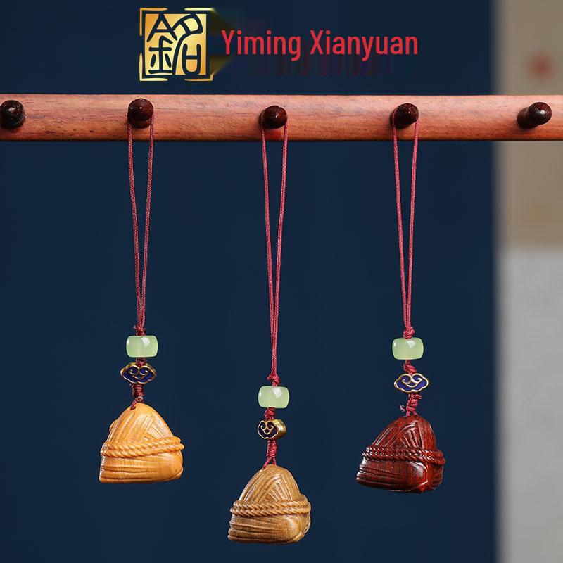 Green Sandalwood Dragon Boat Keychain & Rosewood Phone Strap Pendant for Students and Couples