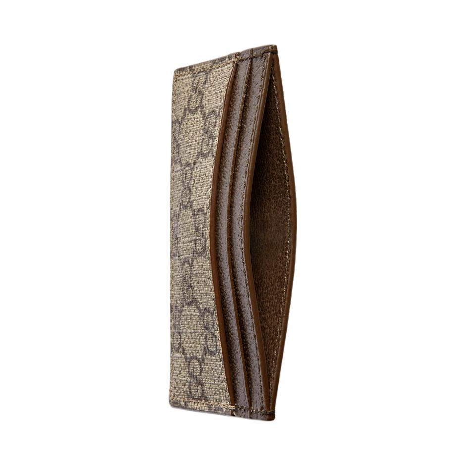 Gucci Keramik-Effekt GG-Detail Canvas und Leder Kartenhalter Herren Kartenhalter Beige Dunkles Holz 768248-FACQC-9773