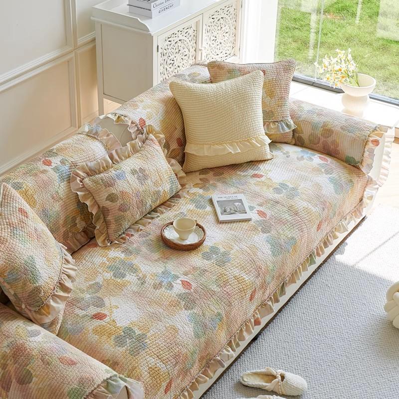 

Cotton Removable Pastoral Flower Sofa Cover, Non-Slip And Anti-Grab Quilting Pad, Bay Window Sofa Towel, Universal Sofa Cloth For All Seasons 70*70cm