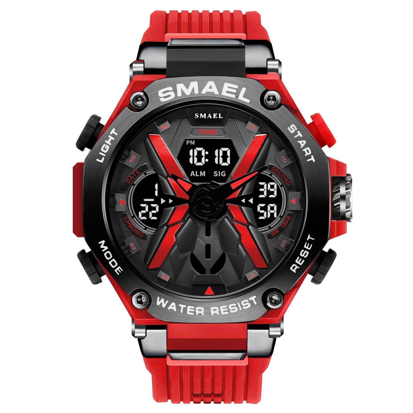 

Brand 8087 For Men s Digtal Quartz Watches 50m Waterproof Dual Display LED Back Light Watch красный