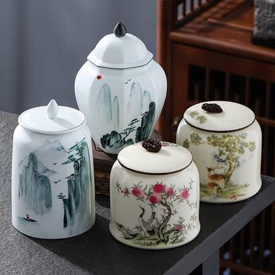 Modern Landscape Painting Ceramic Storage Jar with Lid Moisture-proof Sealed Tea Jar Large Capacity Candy Food Storage Container