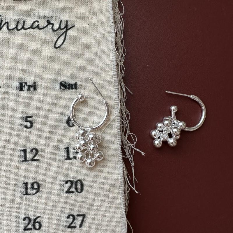 925 Sterling Silver Grape Shape Beads Hoop Earrings Women Gifts Jewelry