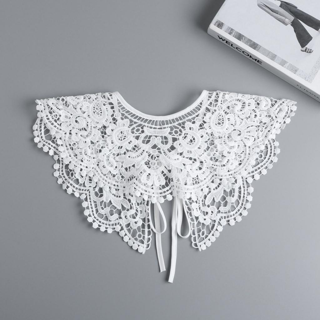 Women's White Decorative Fake Collar Shawl Wrap Hollow Out Detachable Versatile Collar Fashionable Shawl with Shoulder Straps
