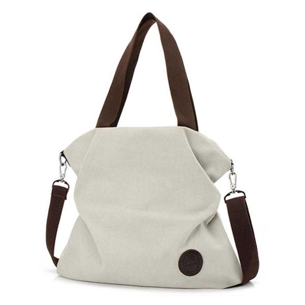 Canvas Bag Large Capacity Reusable Prevent Deformation Cloth Shopping Bag Creamy White
