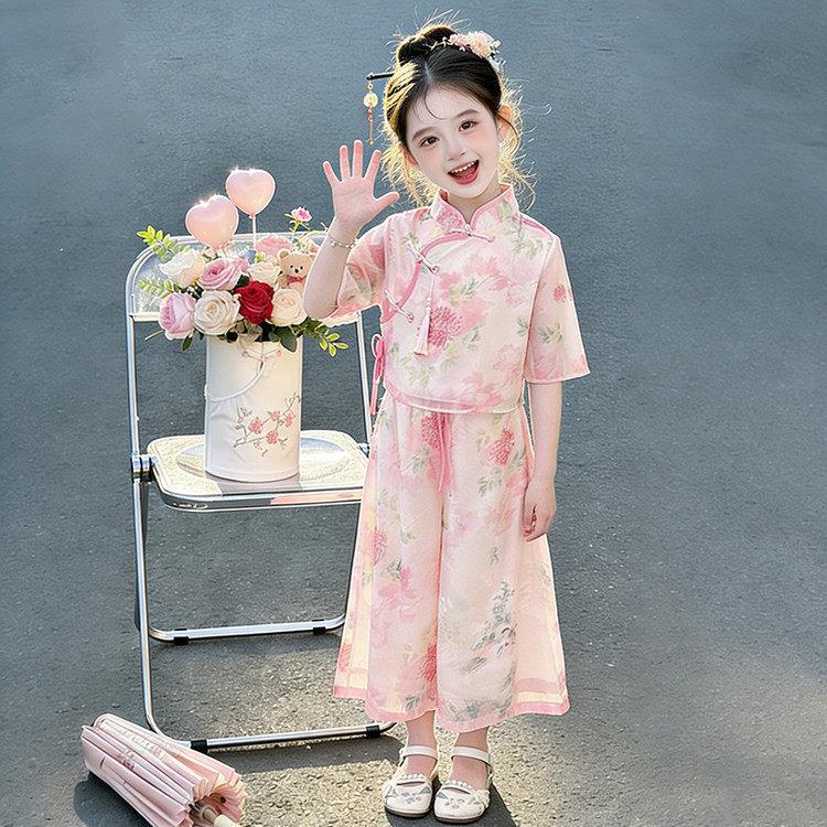 2026 Girls Summer Two-Piece Hanfu Set with Embroidery 160 cm