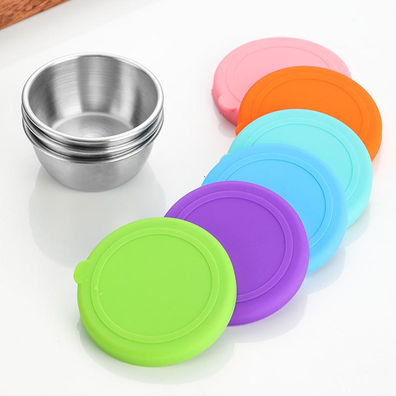 304 Stainless Steel Sauce Cup with Sealed Lid Salad Tomato Dressing Small Dipping Saucer Bowl Sushi Bento Condiment Containers