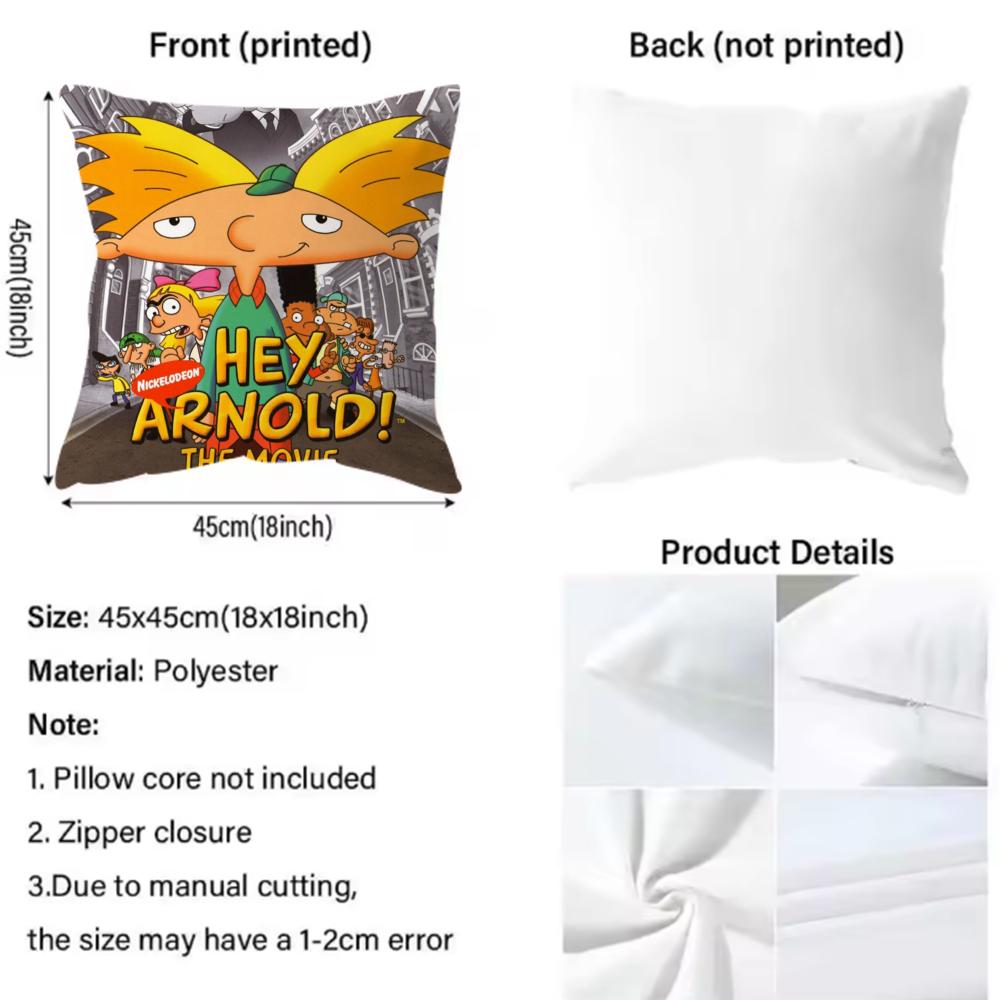 Anime H-Hey Arnold Cushion Cover Premium Comfort Reversible Pillow Cove -Two In One Design for Any Room & Car Interior