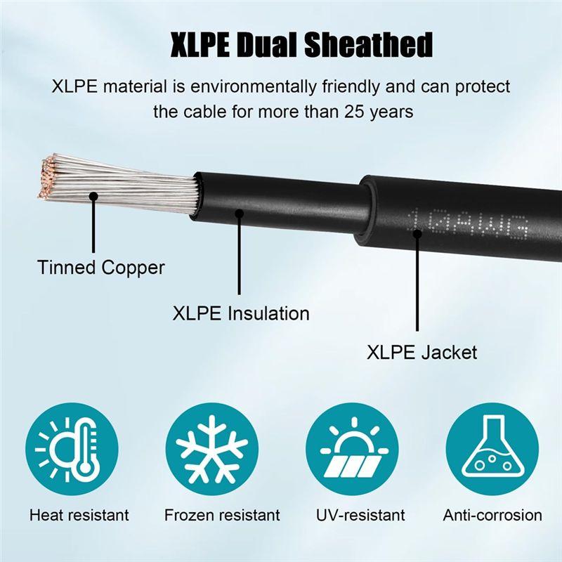 A60zred Black Double Ends Solar Extension Cable 6Mm2 Connector Solar For Photovoltaic Solar Systems Solar Charge Cable Adapterma