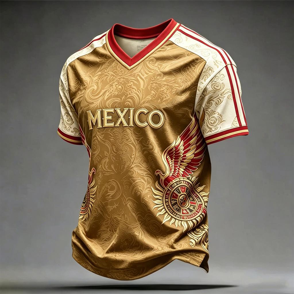 Men's Casual V-Neck Short Sleeve T-Shirt Lightweight Breathable with Mexico Letter Print