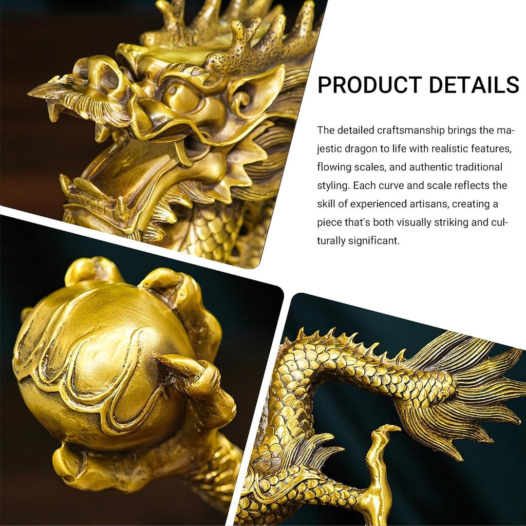 Aris & Juno Brass Prosperous Dragon Feng Shui Statue – Chinese Wealth & Prosperity Figurine for Entryway, Home Office Desk or Shelf Decor, Gift for