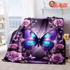 Romantic Purple Rose Garden Blanket, Vibrant Butterfly Art Themed Soft Cover