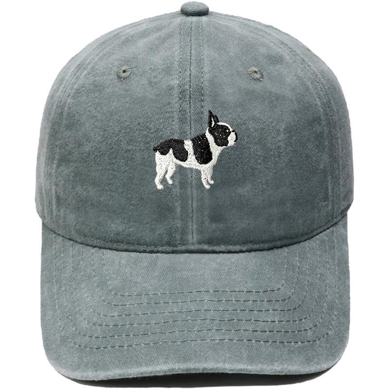 Cute Boston Terrier Embroidered Baseball Cap Washed Retro Daddy Hat Men's and Women's Casual Sports Hat Trend