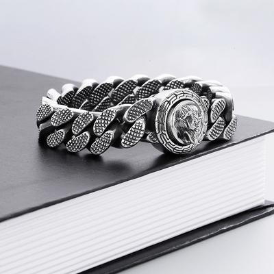 Bracelet pour hommes à boucle ronde tête de loup plate dominatrice européenne et américaine