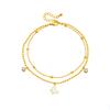 Gold Plated Layered Butterfly Anklet with CZ, Dainty Double Chain Beaded Foot Jewelry with White Enamel Butterfly, Cute Summer Jewelry for Women Gift