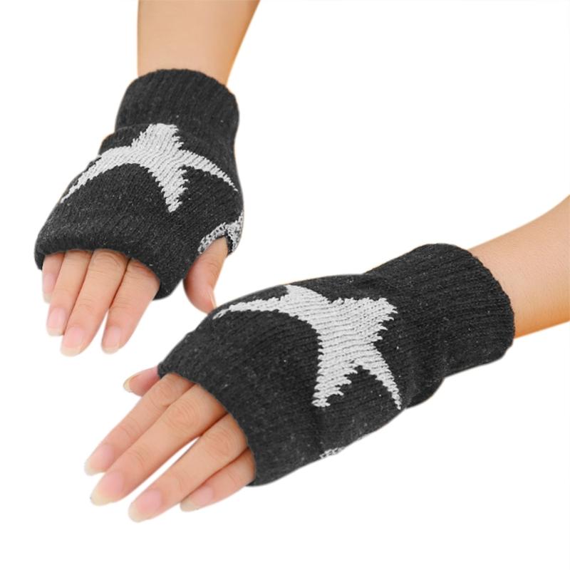 Knitted Gloves for Adult Touch Screen Mittens Male Female Winter Gloves with Pentagram Pattern Fingerless Gloves