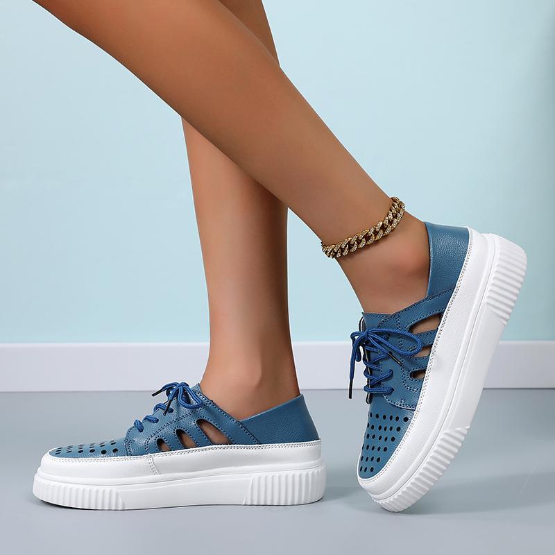 Women’s Wedge Sneakers White Leather Sandals Comfort Casual Blue Summer Maternity Shoes Plus Size