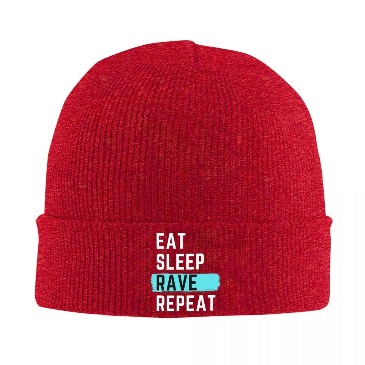 

Eat Sleep Rave Repeat Warm Knitted Cap Hip Hop Bonnet Hat Autumn Winter Outdoor Beanies Hats for Unisex Women Adult One Size