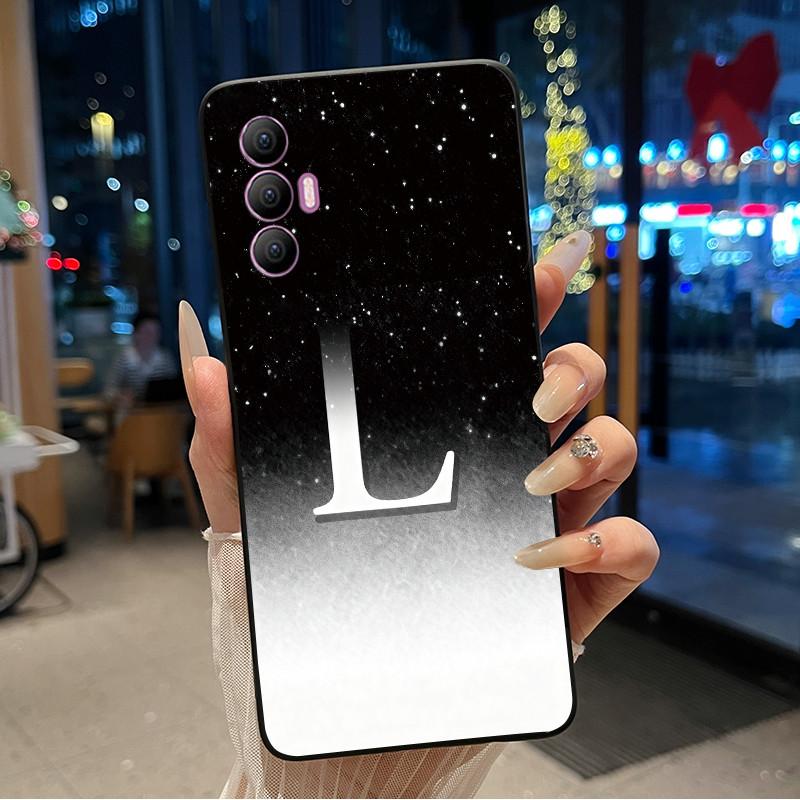 Phone Cover For Tecno Spark 8 Pro Case Stylish New Letter With Flower Shiny Starry Sky Soft Black Anti-scratch Back Cover