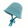 Summer Essential Striped Basin Hat with Knitted Hollow Out Design Foldable for Beach Sunshade