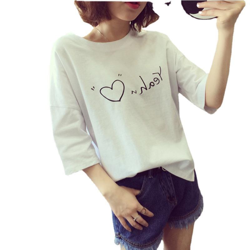 New Korean Version of Women's Student Clothes Women's Round Neck Printed Short-sleeved T-shirt Women's Shirt Women's