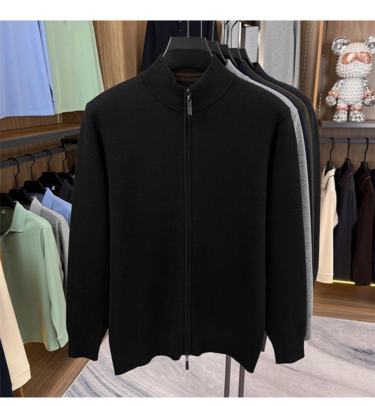 Haggis Men's 100% Wool Zipper Cardigan Sweater - Thick, Stand Collar, Autumn/Winter Style