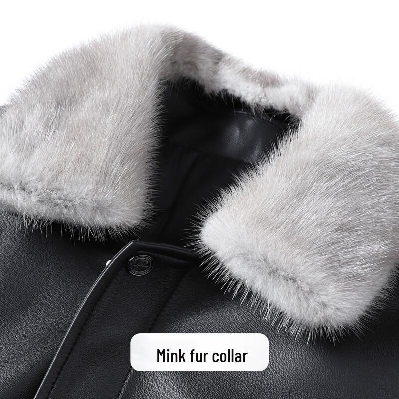 Futing Men's Lambskin Goose Down Leather Jacket with Mink Fur Collar