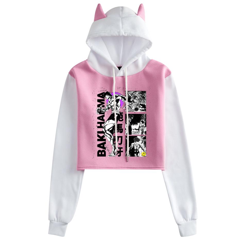 Cross Fanma Baki the Grappler Cat Ear Color Block Hoodie with Velvet Lining.