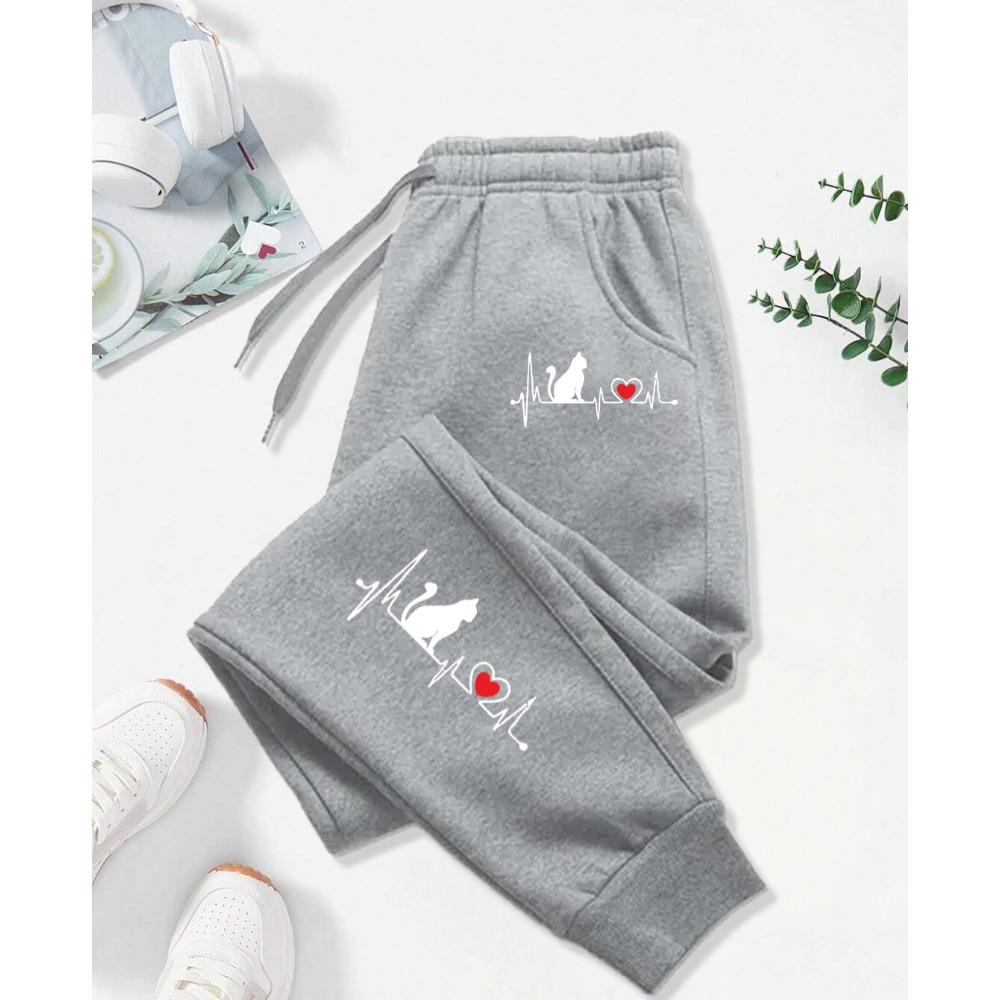 Dog Red Heart Electrocardiogram Printing Printed Woman Pant Street Soft  Sweatpants Sport Fashion Trousers Autumn Pants