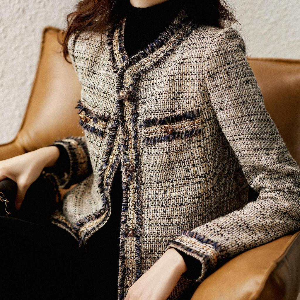Francouzský malý parfémový styl tvídové sako pro ženy na jaro a podzim Vynikající vlněný top krátký