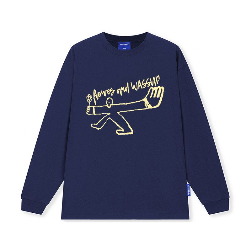 Wassup American-Style Heavyweight Long-Sleeve T-Shirt, Unisex, New Spring and Autumn Trendy Brand Pure Cotton Crew Neck Top