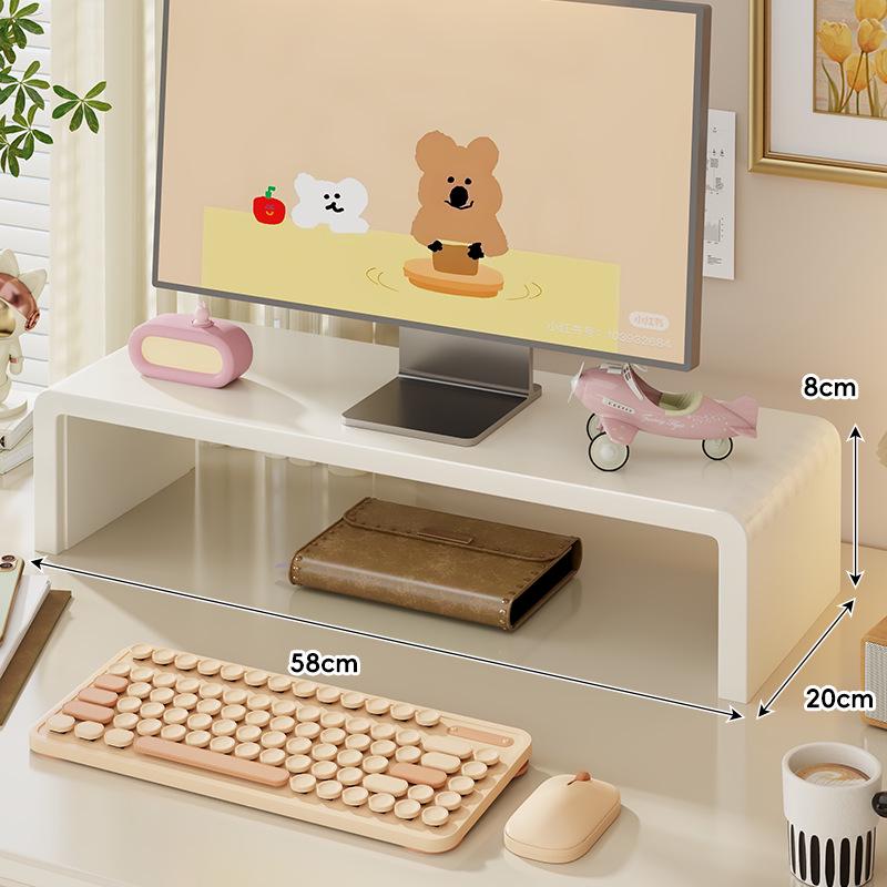 Solid Wood Monitor Stand for Girls' Office with Storage Shelf