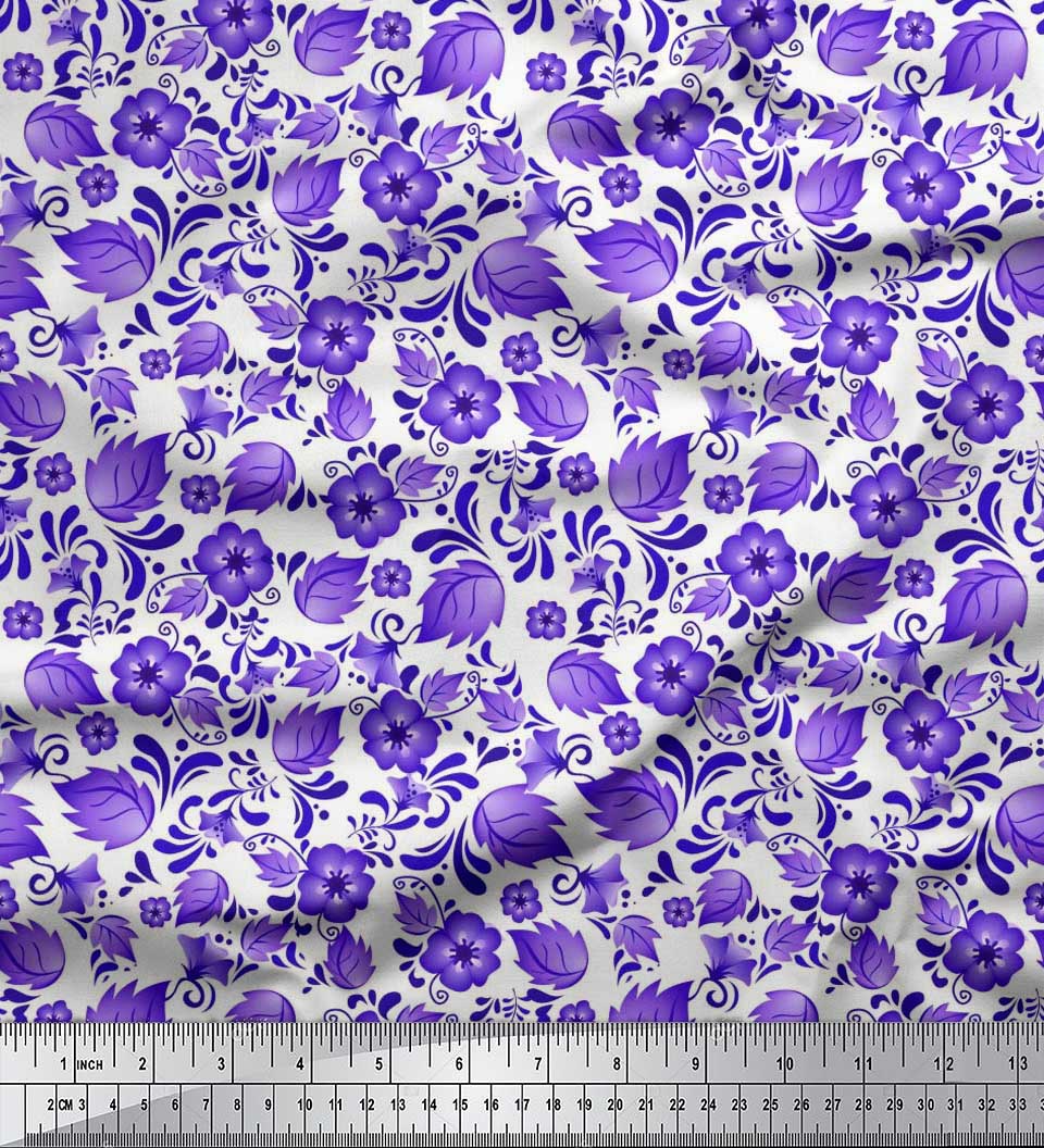 

Японська креп-атласна тканина Soimoi у крапку, листя та квітковий художній декор Тканина з принтом метр 42 дюйма 42 Inch Wide - Poly Crepe білий