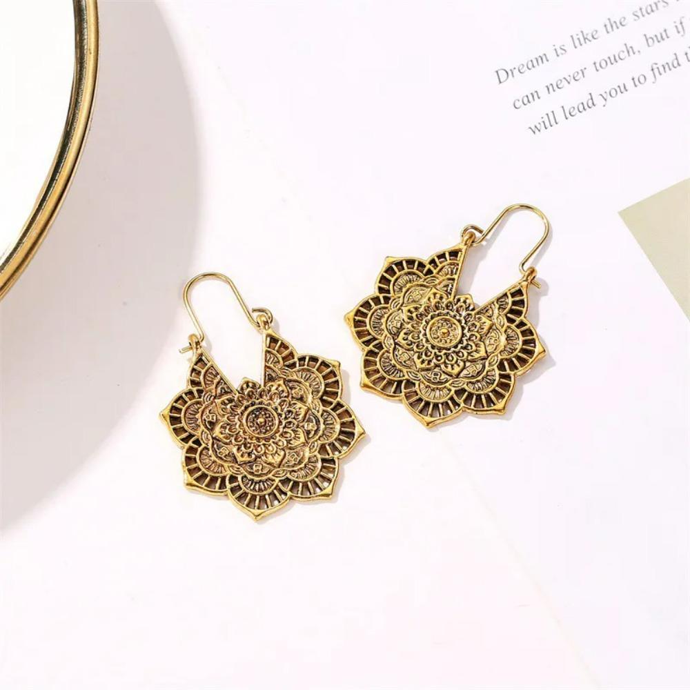SUMENG New Arrival Fashion Femme Oorbellen Antique Silver Color Gypsy Indian Tribal Ethnic Hoop Dangle Mandala Earrings