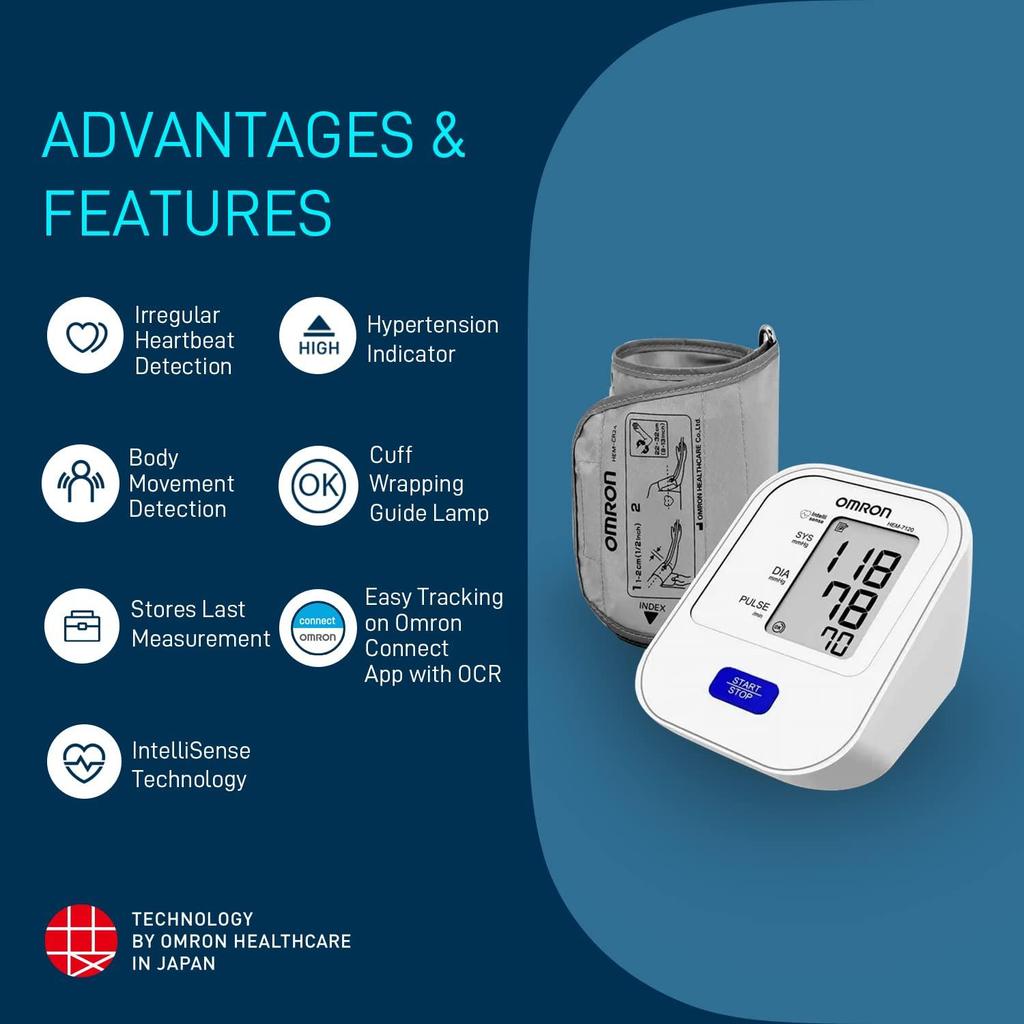 Omron HEM 7120 Fully Automatic Digital Blood Pressure Monitor With Intellisense Technology - Arm Circumference (22-32Cm) (White)