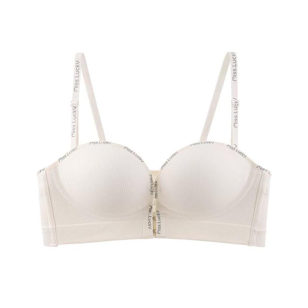 Gather Front Button Bra Female Sexy Detachable Letter Shoulder Straps Bra Top Support Anti Slip Lifting Bra