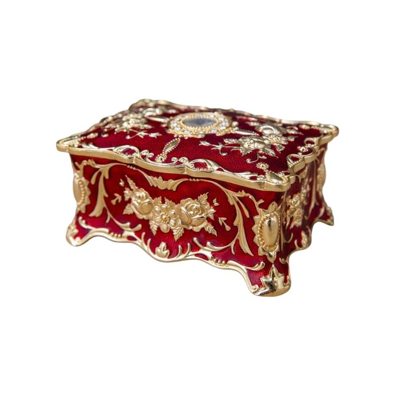 Elegant European Rose Engraved Metal Jewelry Box For Rings Necklaces Earrings With Soft Lining