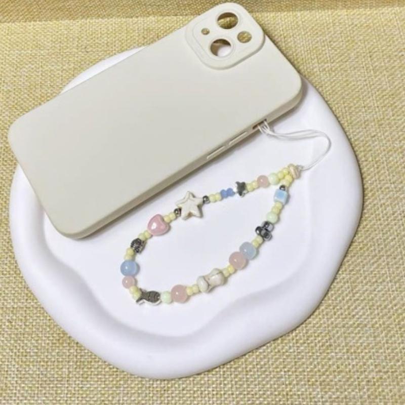 Sweet Pink Star Beaded Phone Charm Strap Pendant Korean Bracelet For Iphone Accessories Hanging Rope Girl Jewelry Cord