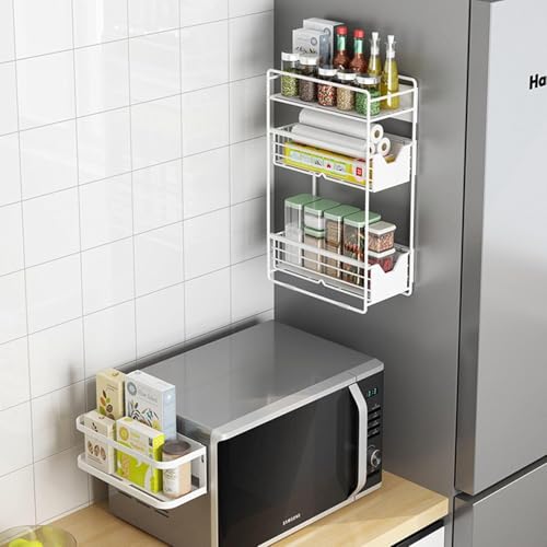 UYTON Multifunktionales Waschmaschinen-/Kühlschrank-Lagerregal, Kühlschrank-Seitenregal, Küchenaufbewahrung, Multifunktionales magnetisches Gewürzregal, 3 Ebenen