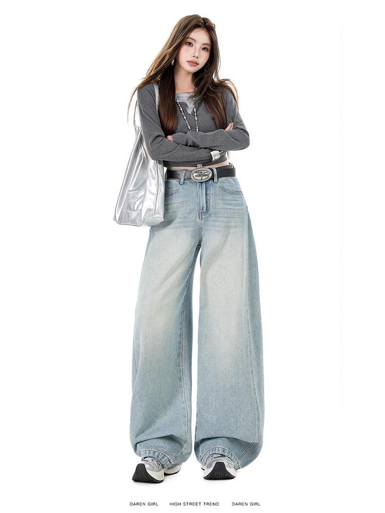 High Street Style Damen Weite Jeans - Frühling/Herbst 2026 Bodenlang Lockerer Schnitt