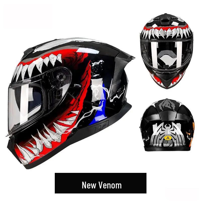 Unisex Double Lens Full Face Motorcycle Helmet with Large Tail Wing
