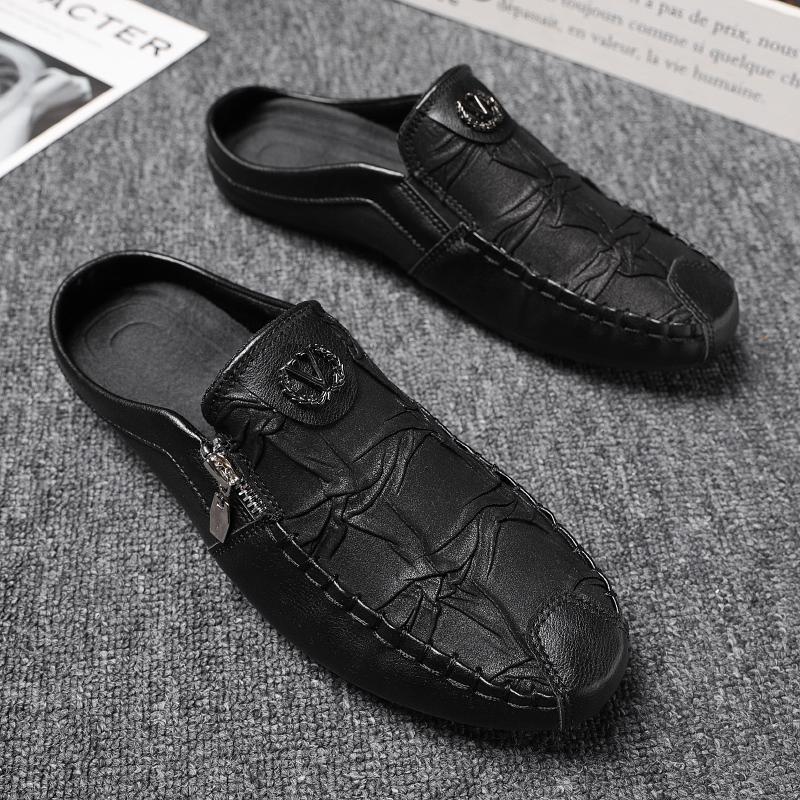 Men's Retro Leather Slip-On Driving Shoes with Zipper