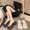 thick-soled French half-drag small cool slippers fairy shoes summer wear 2025 new wedge heel transparent belt sandals