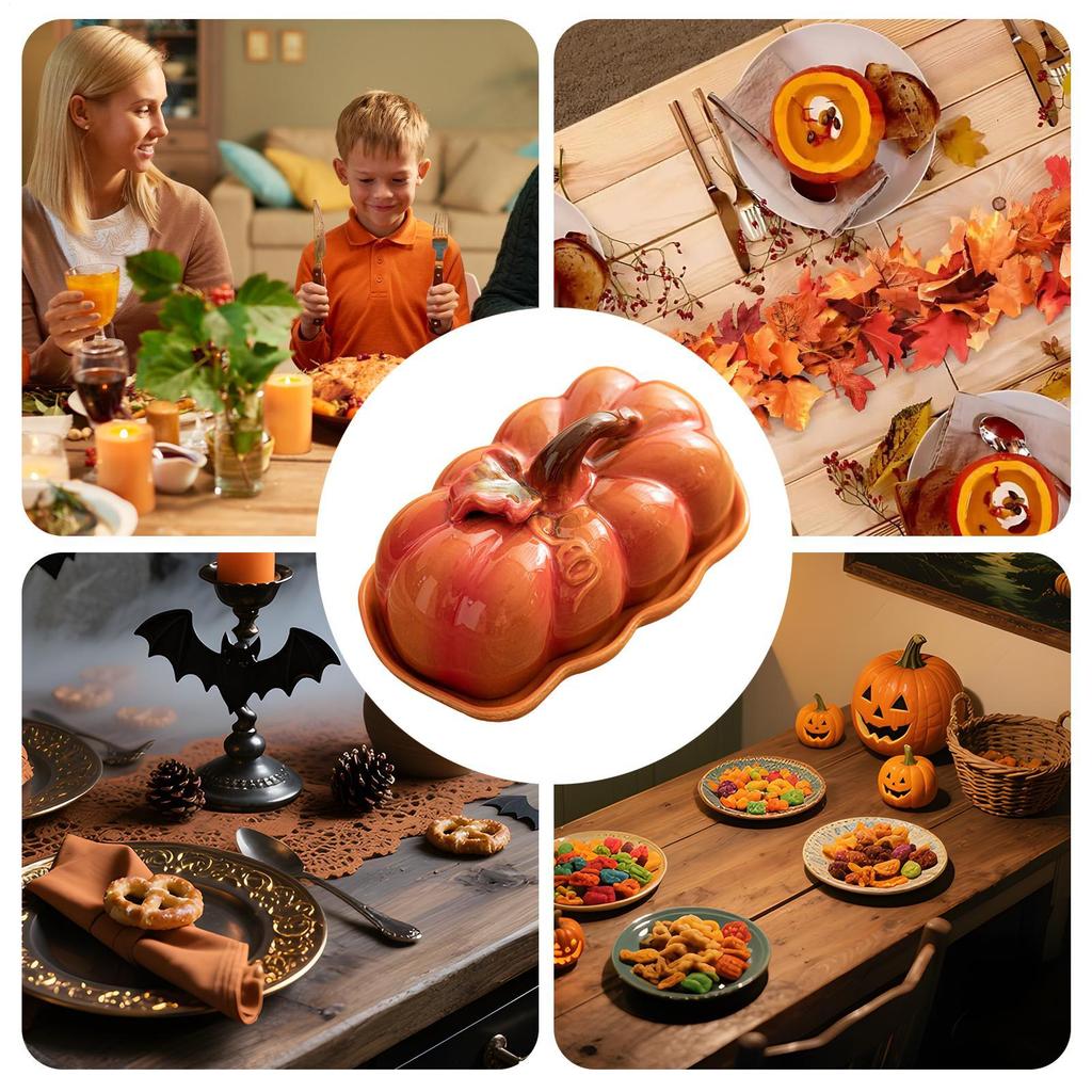 Pojemnik na masło z pokrywką Dynia Taca na przekąski Halloweenowy pojemnik na masło z pokrywką do kuchni jadalni Jesienny centralny element Święto Dziękczynienia