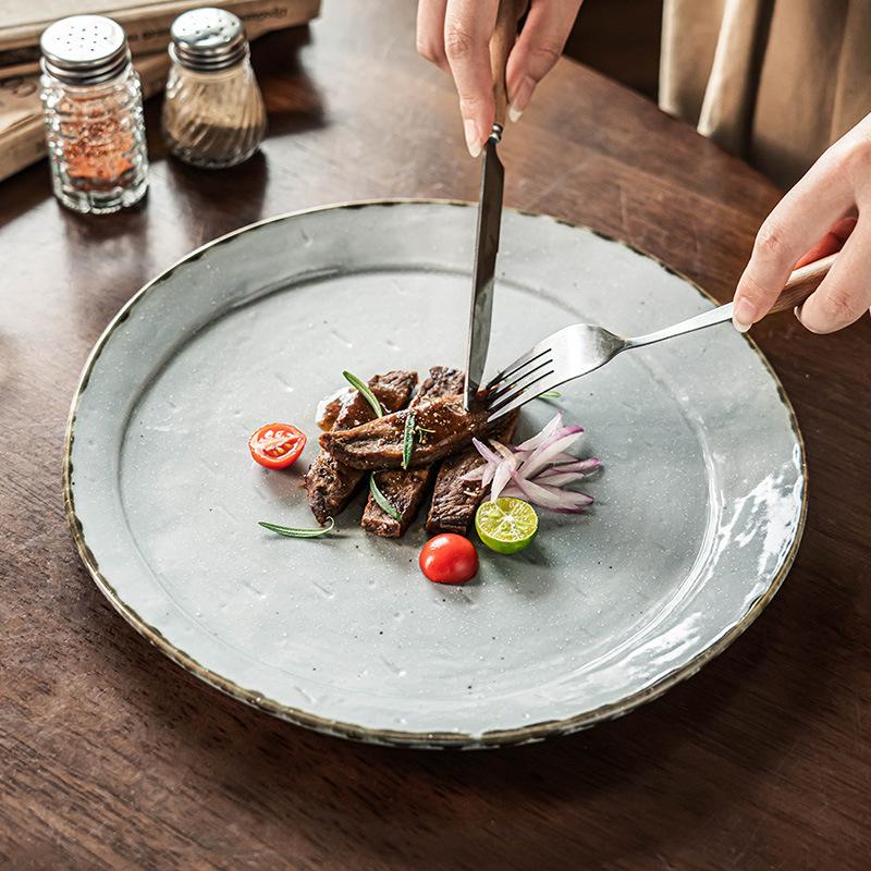 Niche Special-Shaped Plate Retro Steak Plate Pasta Plate Characteristic Ceramic Plate Household Vegetable Plate Large Plate Dinner Plate