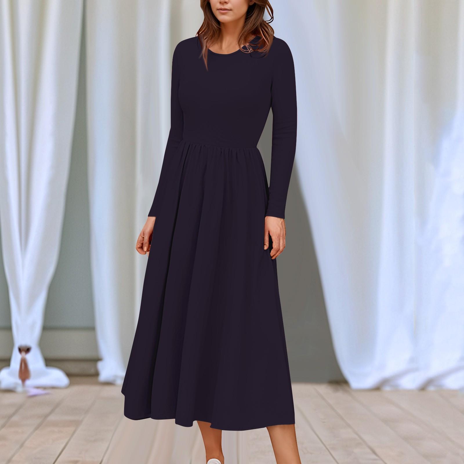 

Жіночі однотонні сукні міді в стилі бохо, повсякденні літні та весняні сукні з довгим рукавом і кишенькою. XXL чорний