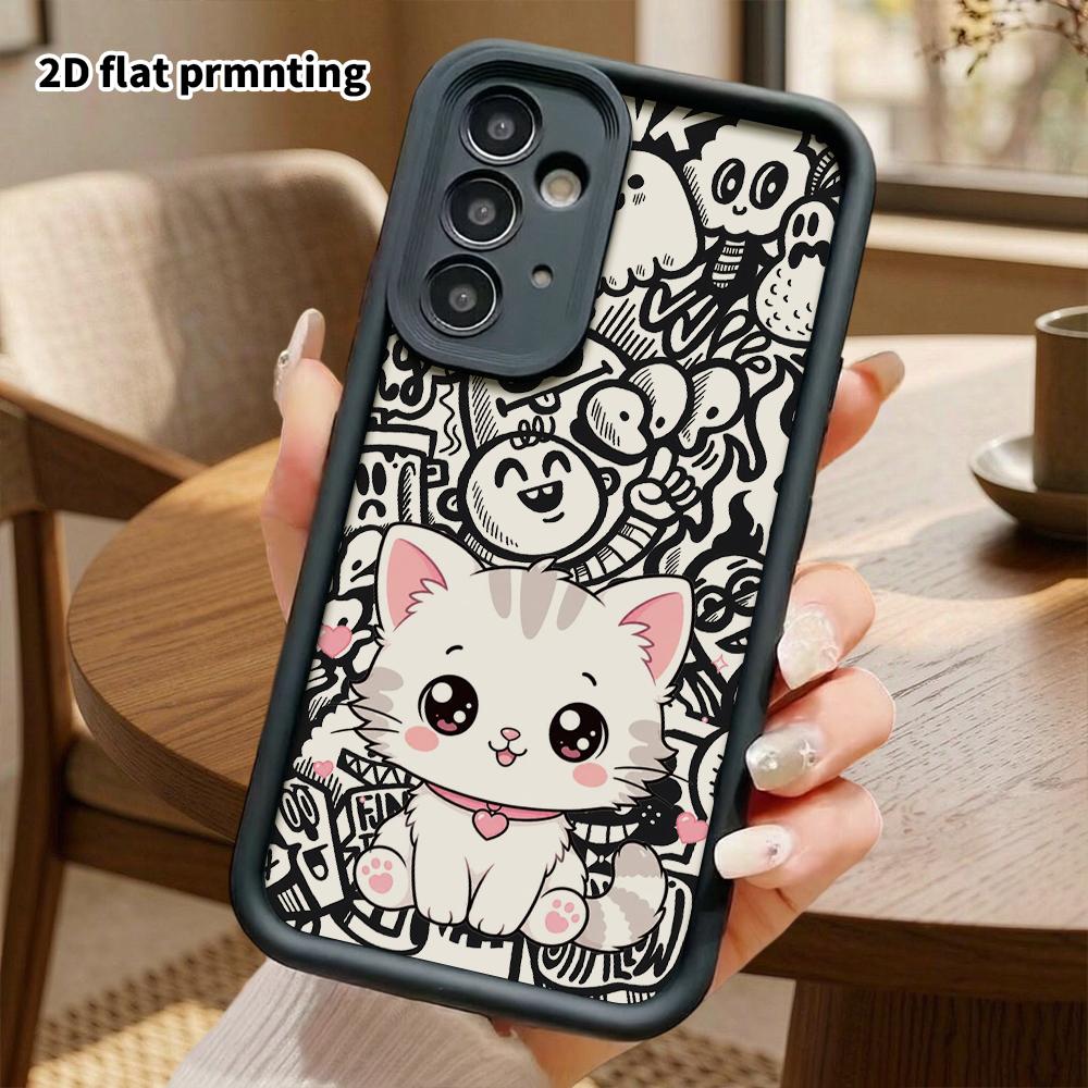 Phone Case: 2D Flat Samsung Galaxy A34 A35 M05 M06 S20 S22 S21 FE Plus 5G Protective Case, Gray Spotted Cat, Christmas and Halloween Gift