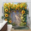 1pc Rustic Wooden Fence with Sunflowers Shower Curtain, Polyester, Fashion Theme, Vibrant Yellow Blooms & Lush Green Foliage