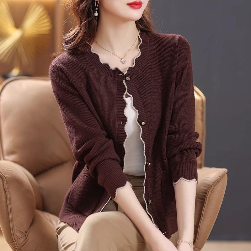 

Женский весенне-осенний универсальный свободный короткий вязаный кардиган верхняя одежда ранняя весна куртка-свитер 2XL кофейный