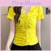 Private Style Vneck Tshirt With Ruffle Bow For Summer Fashion